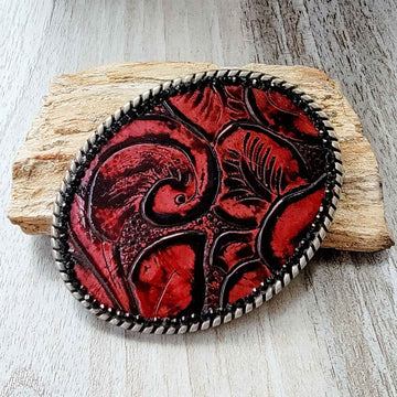 Tooled Leather Belt Buckle